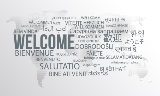 Colorful icons representing different languages such as English, Hindi, and French arranged in a playful educational setting with a cheerful and inviting atmosphere